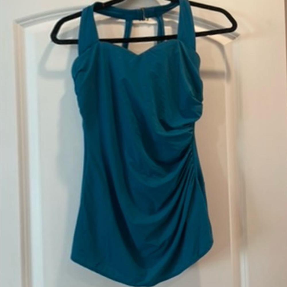 Lands' End Blue Slimming Slender Ruched one piece Swimwear